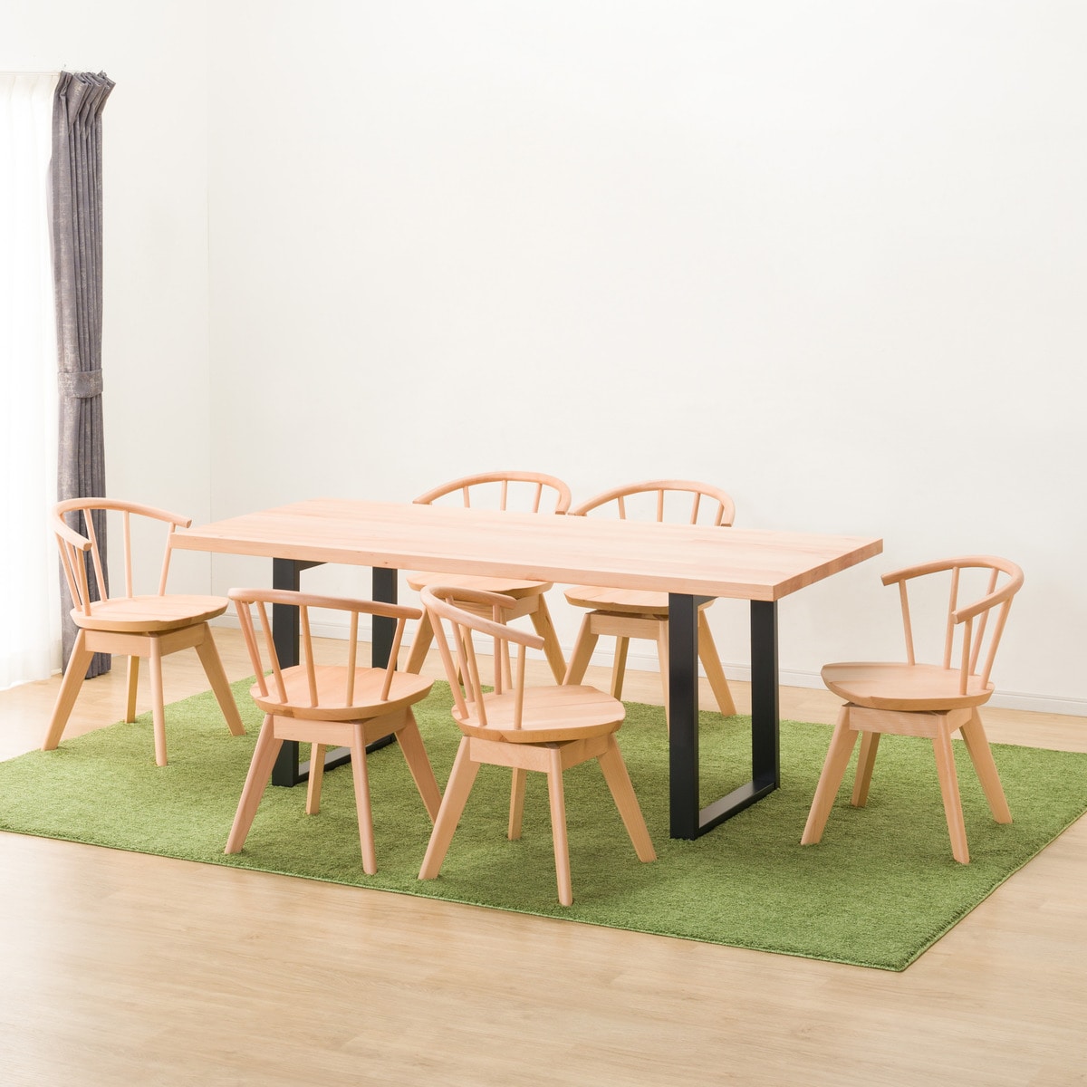 ダイニングテーブル7点セット (NコレクションT-06U 180 NA/BK/C-53S NA)  【配送員設置商品】 【5年保証】