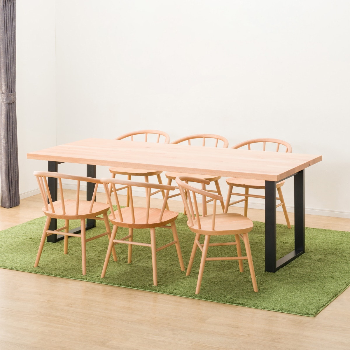 ダイニングテーブル7点セット (NコレクションT-06U 200 NA/BK/C-53 NA)  【配送員設置商品】 【5年保証】