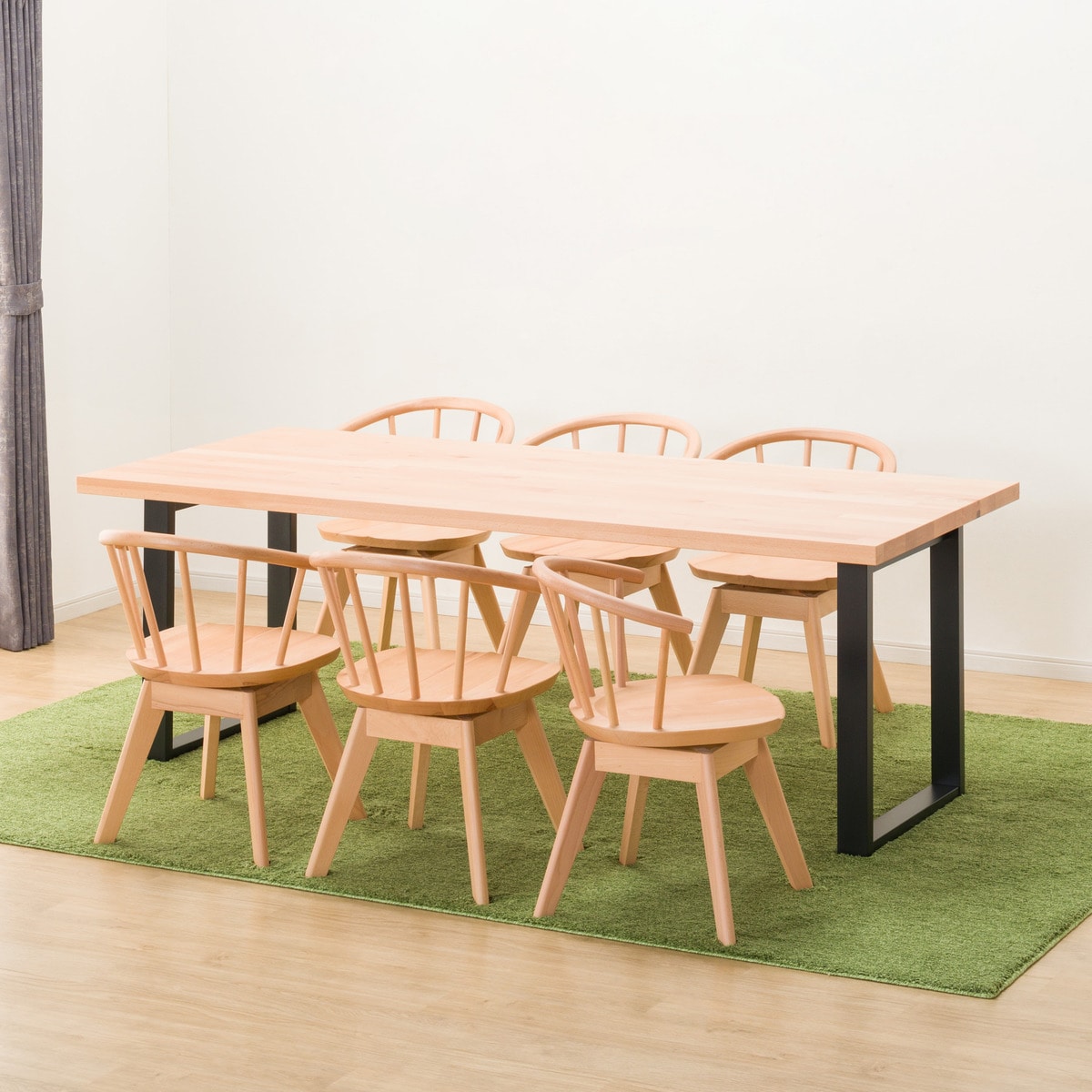ダイニングテーブル7点セット (NコレクションT-06U 200 NA/BK/C-53S NA)  【配送員設置商品】 【5年保証】