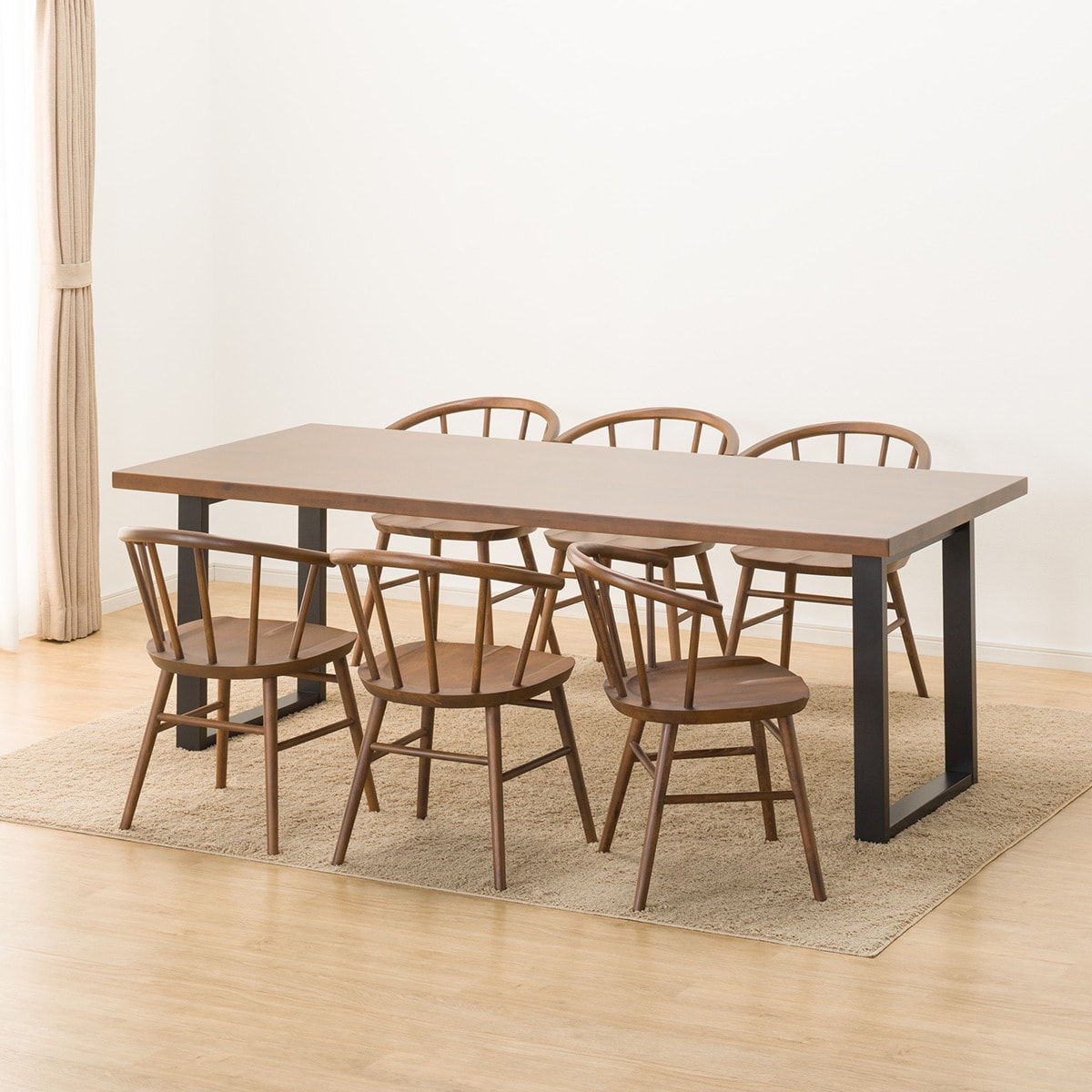 ダイニングテーブル7点セット (NコレクションT-06U 200 MBR/BK/C-53 MBR)  【配送員設置商品】 【5年保証】