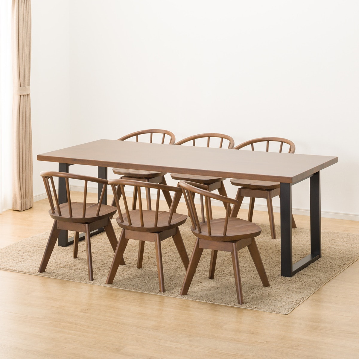 ダイニングテーブル7点セット (NコレクションT-06U 200 MBR/BK/C-53S MBR)  【配送員設置商品】 【5年保証】