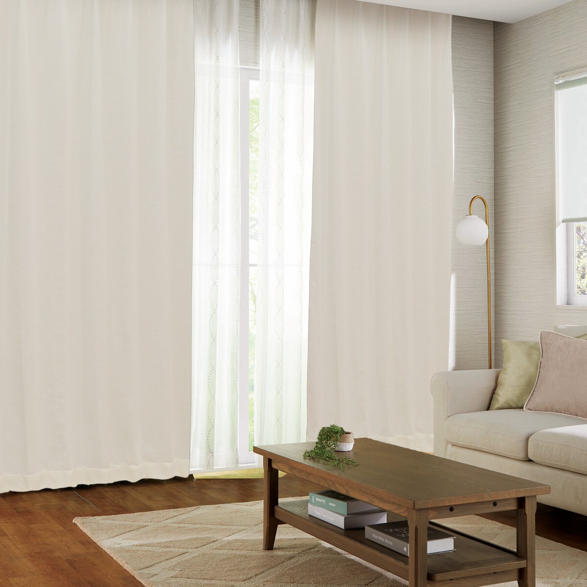 裏地付き遮光3級・遮熱カーテン(RK024 アイボリー)