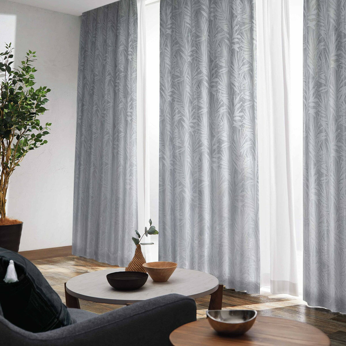 裏地付き遮光2級・遮熱カーテン(RK007 LGY)