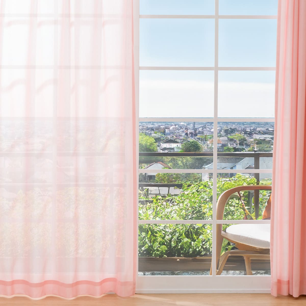 UVカット・保温・遮熱・遮像・156サイズレースカーテン (プリントカラー サーモンピンク)　 【メーカー直送・】
