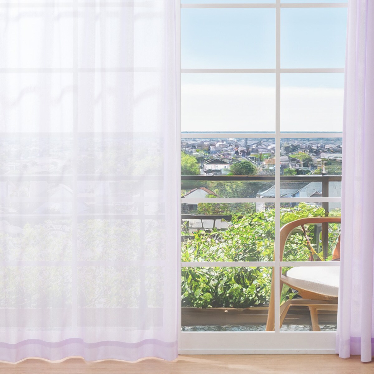 UVカット・保温・遮熱・遮像・156サイズレースカーテン (プリントカラー ライトパープル)　 【メーカー直送・】