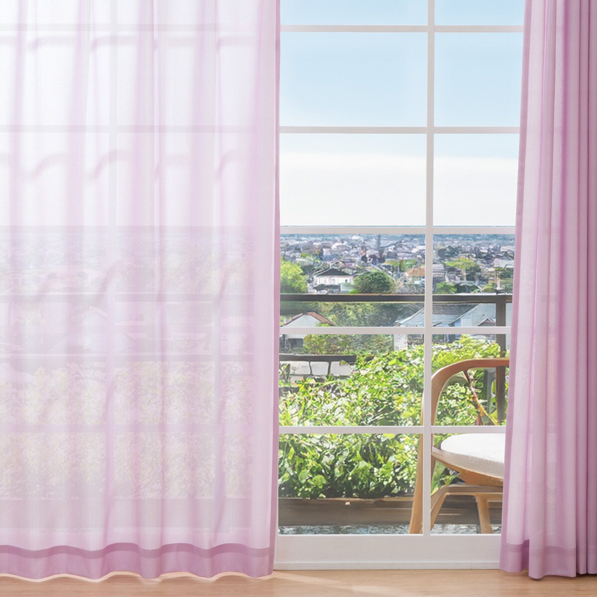 UVカット・保温・遮熱・遮像・156サイズレースカーテン (プリントカラー ピンクパープル)　 【メーカー直送・】