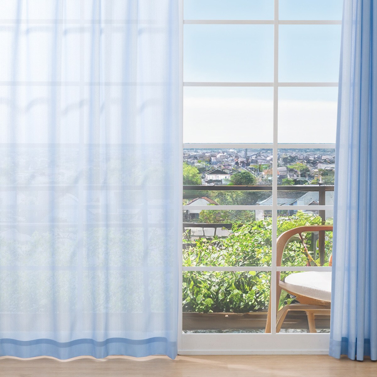 UVカット・保温・遮熱・遮像・156サイズレースカーテン (プリントカラー ブルー)　 【メーカー直送・】