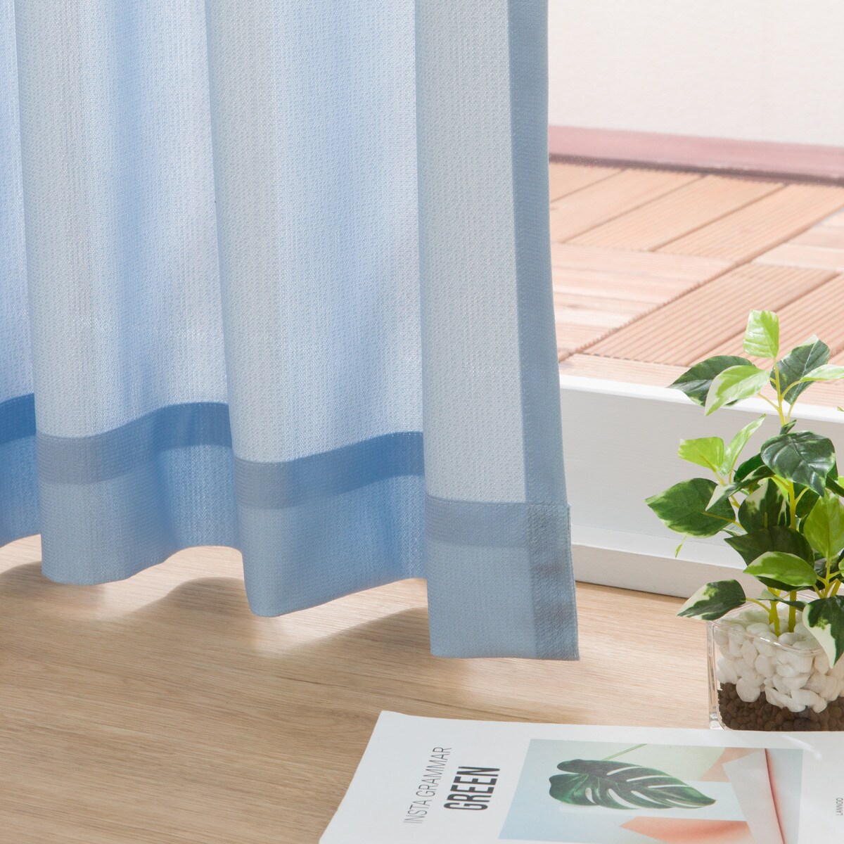 UVカット・保温・遮熱・遮像・156サイズレースカーテン (プリントカラー ブルー)　 【メーカー直送・】