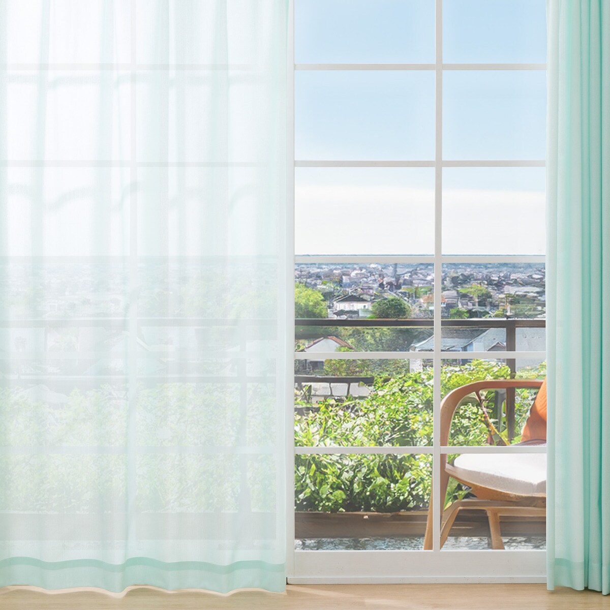 UVカット・保温・遮熱・遮像・156サイズレースカーテン (プリントカラー ライトグリーン)　 【メーカー直送・】
