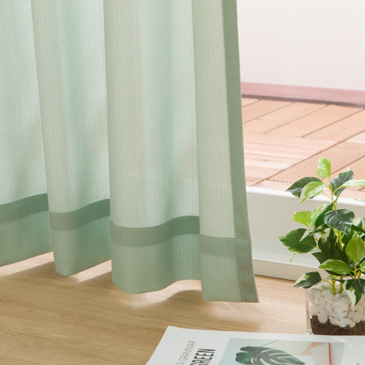 UVカット・保温・遮熱・遮像・156サイズレースカーテン (プリントカラー カーキ)　 【メーカー直送・】