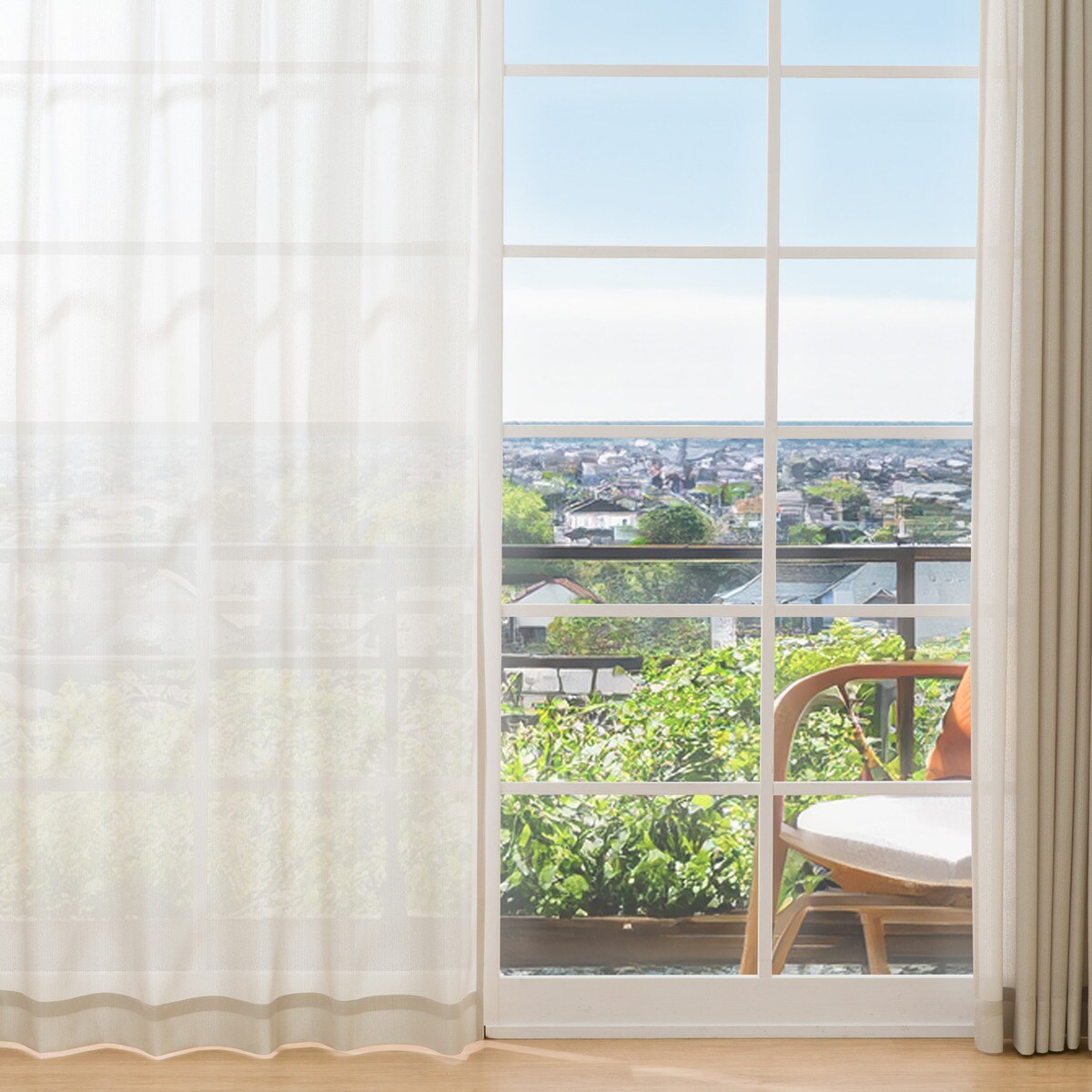 UVカット・保温・遮熱・遮像・156サイズレースカーテン (プリントカラー カーキベージュ)　 【メーカー直送・】