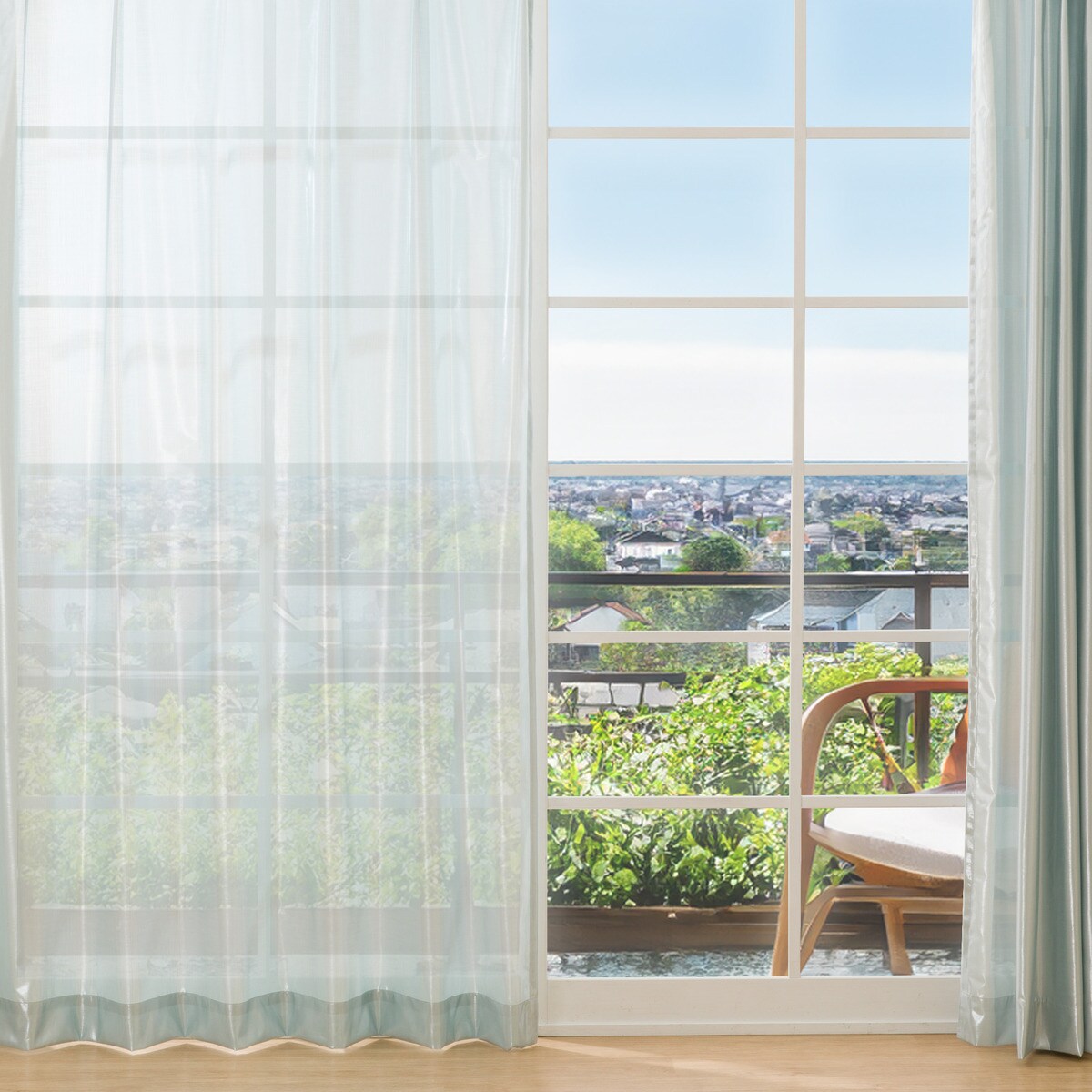 省エネ・節電にこだわった 遮熱・保温・ミラー・UVカット156サイズレースカーテン(BR3002 LBL)　 【メーカー直送・】