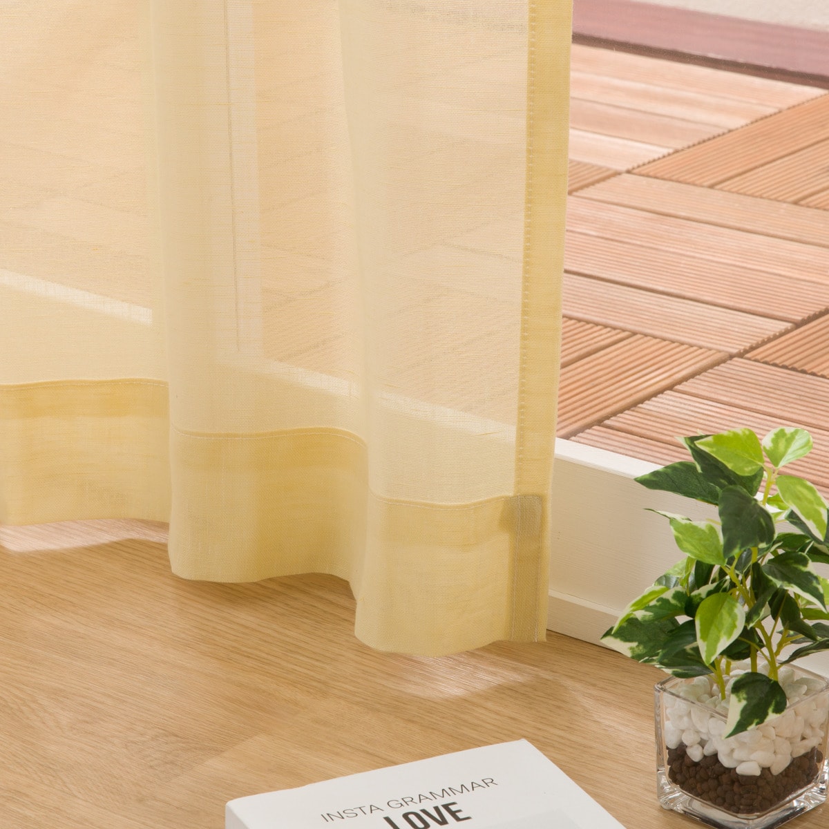 273サイズ天然素材風カラーレースカーテン(RFC0016　YE)【メーカー直送・】