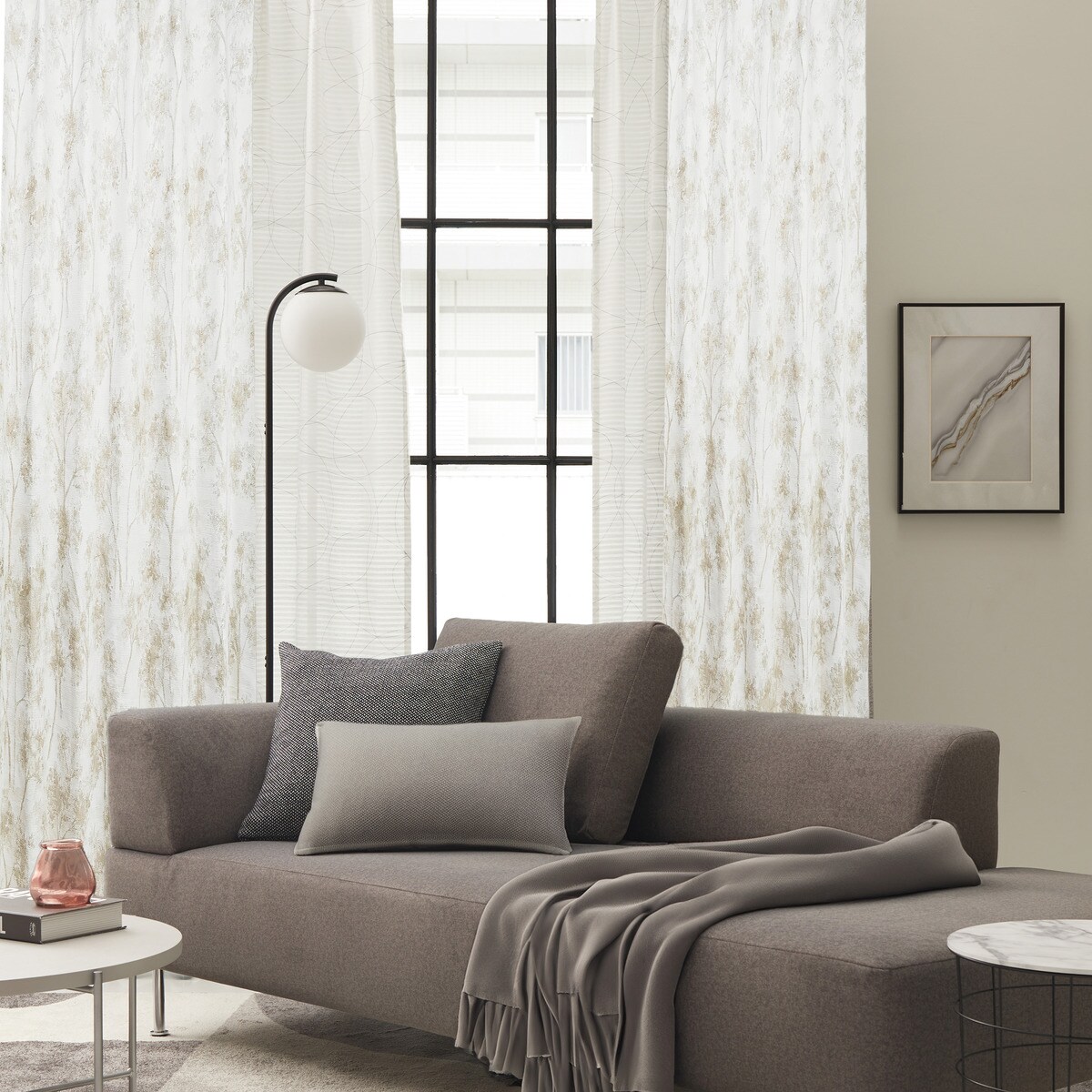 裏地付き遮光2級・遮熱ジャカードカーテン(PK245 アイボリー)