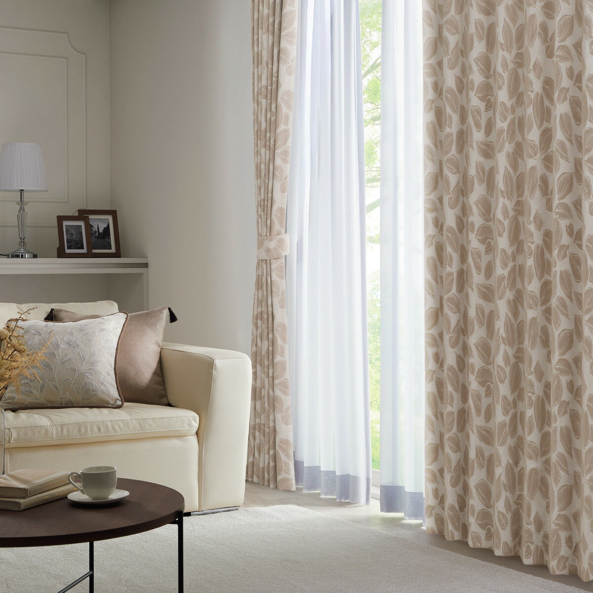 裏地付き遮光2級・遮熱ジャカードカーテン(PK247 ベージュ)