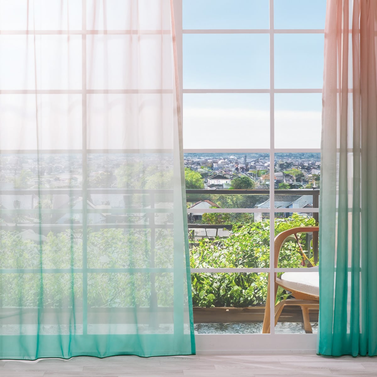 【SNS映え】色鮮やかなグラデーションレースカーテン　182サイズ(NTW10612 あかつき)【メーカー直送・】