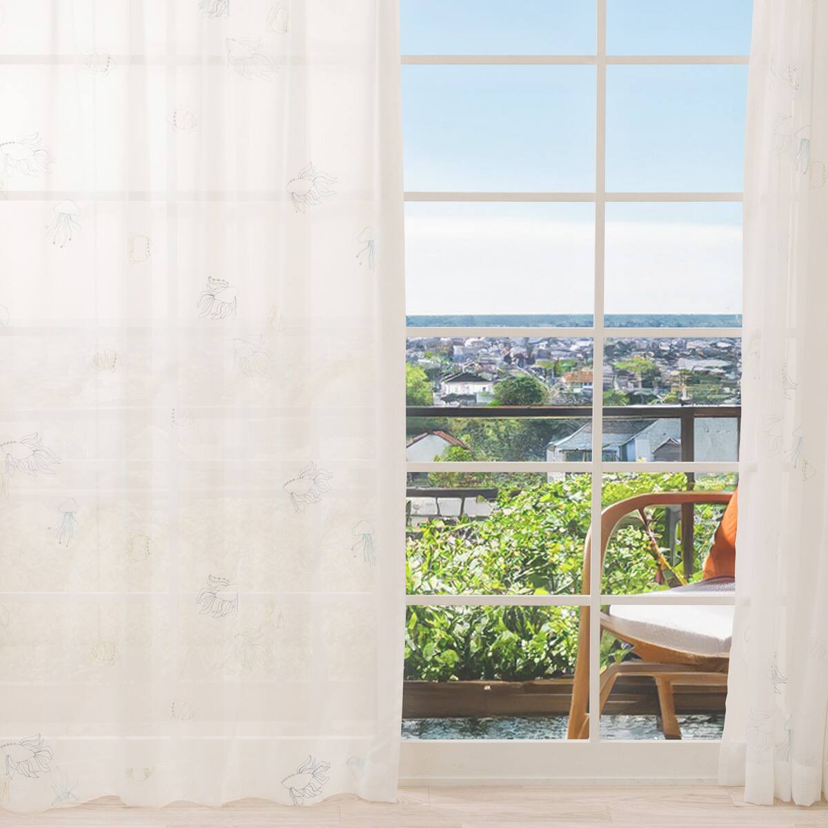 心躍る・北欧風のきらめく刺繍レースカーテン 273サイズ Fish (NTW4235)【メーカー直送・】