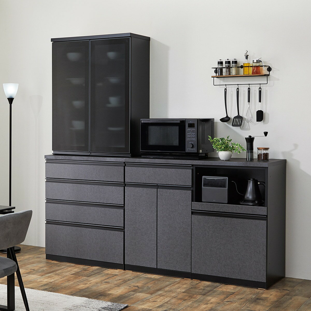 ニトリのキッチンボード(リガーレ50GH-80DB/天板D50-120CT GY/H50-80C+60T+60J GYBK)【配送員設置商品】(リビング収納)