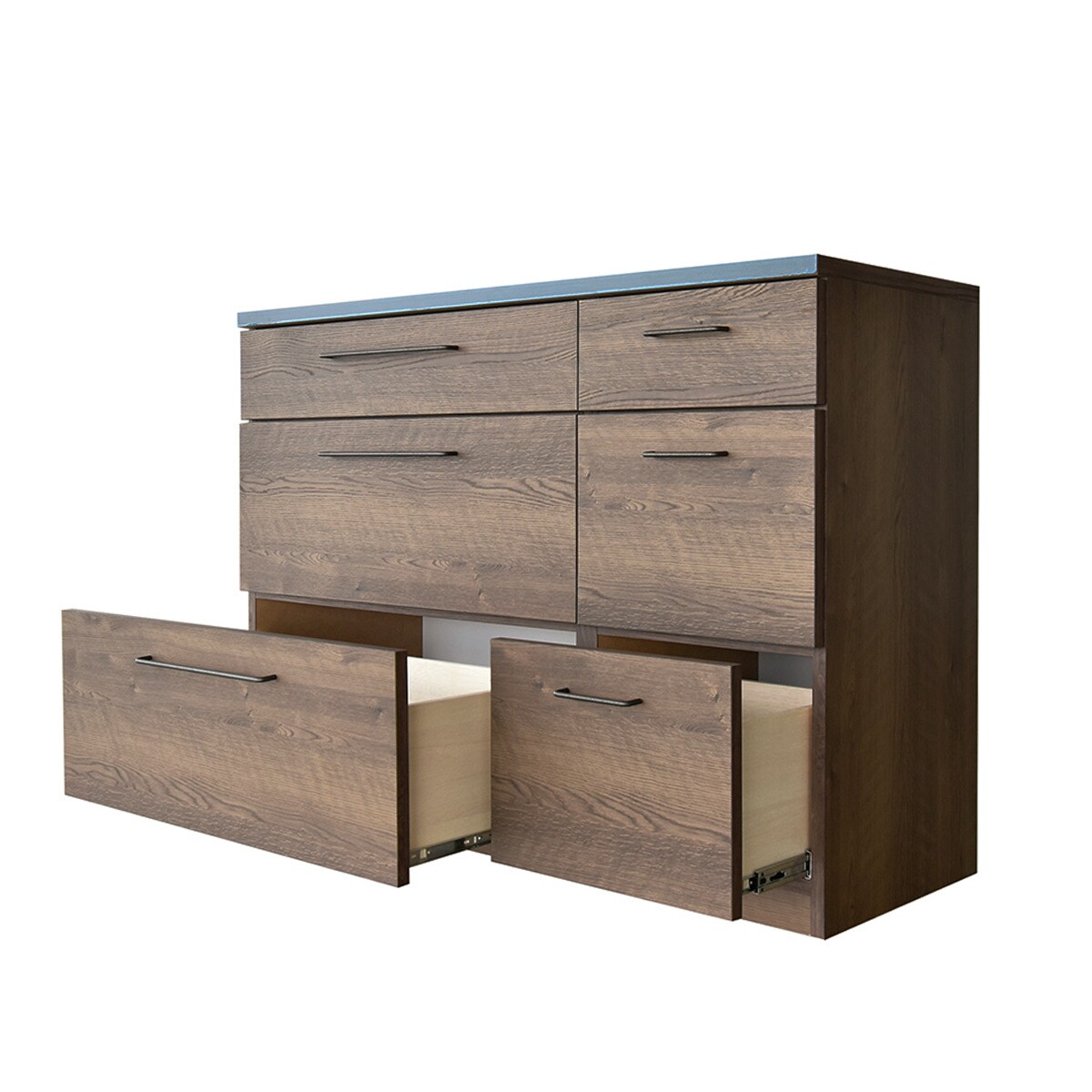 特殊鋼板天板 ヴィンテージ風カウンター (引き出し 幅120cm)　 【配送員設置商品】