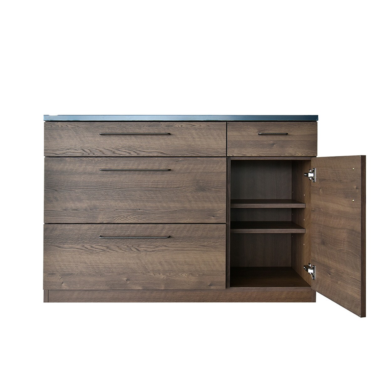 特殊鋼板天板 ヴィンテージ風カウンター (引き出し + 扉 幅120cm)　 【配送員設置商品】