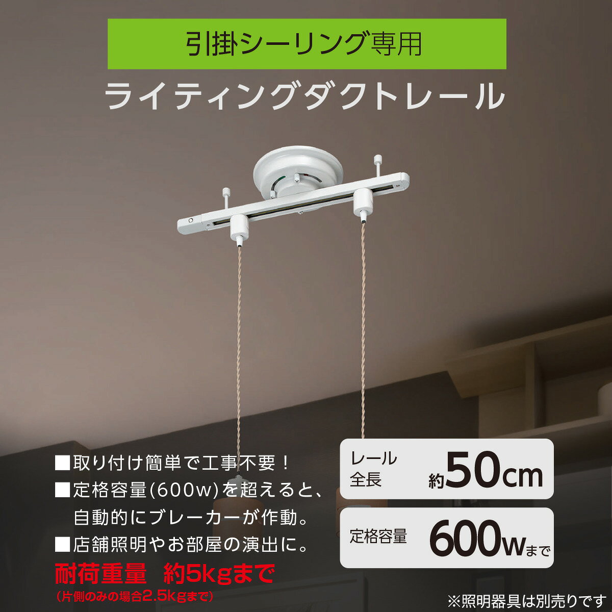 シーリング直付けダクトレール(50cm LRD501)　 　ホワイト ブラック
