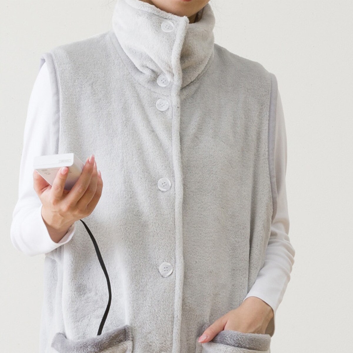 洗えるUSB着る毛布ロングベスト(Nウォーム LGY)