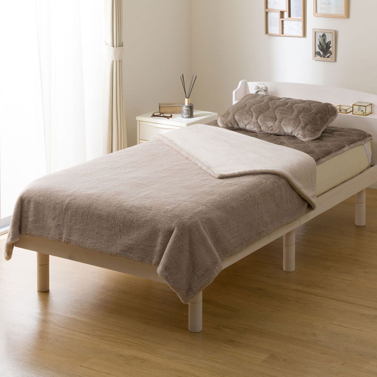 ラメ入り 2枚合わせ毛布 シングル(ラメファー A25 モカ)【玄関先迄納品】ニトリ デコホーム