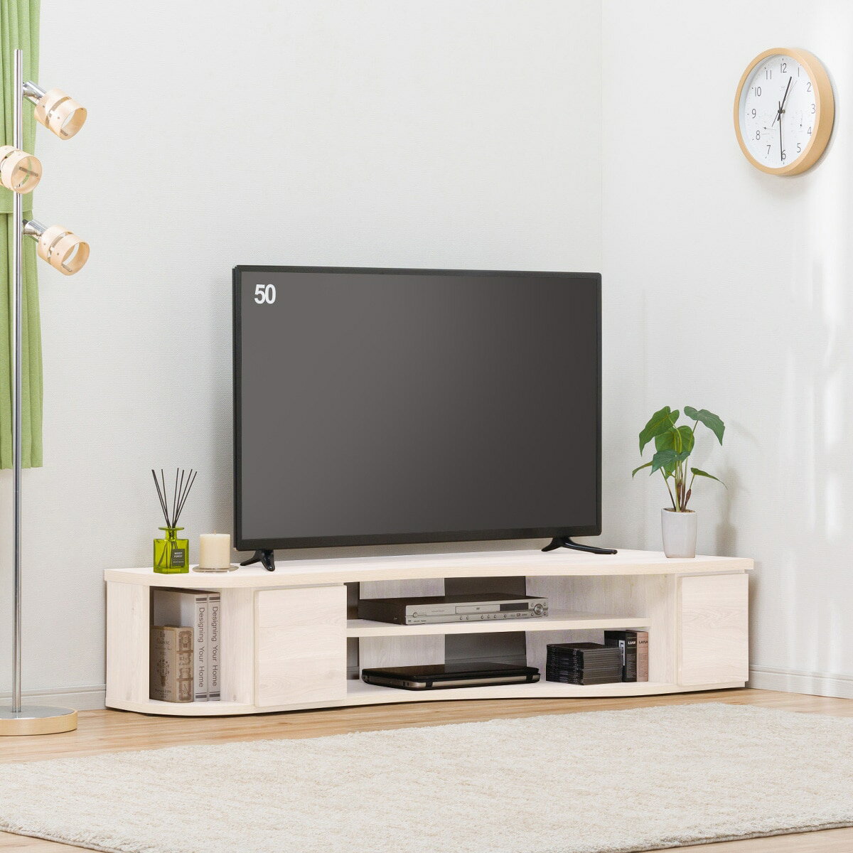 コーナー有効活用 流線形テレビボード(右寄せタイプ ホワイト コーナー有効活用 流線形テレビボード(右寄せタイプ ホワイト
