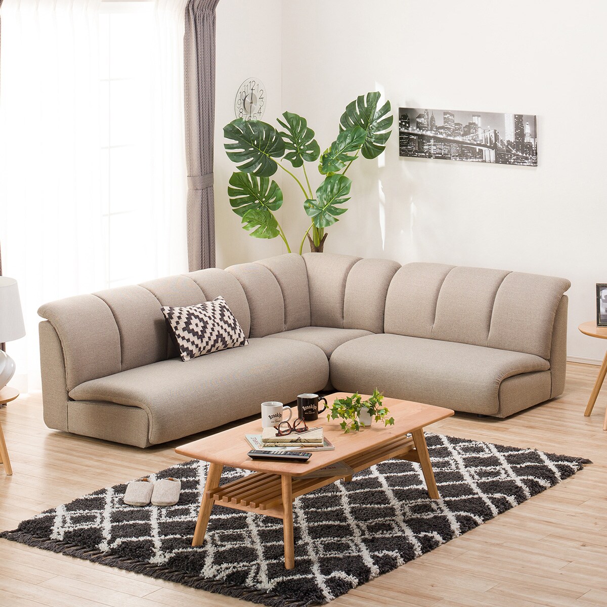 [幅202cm]コーナーソファ3点セット (ベージュ)  【配送員設置】 【5年保証】