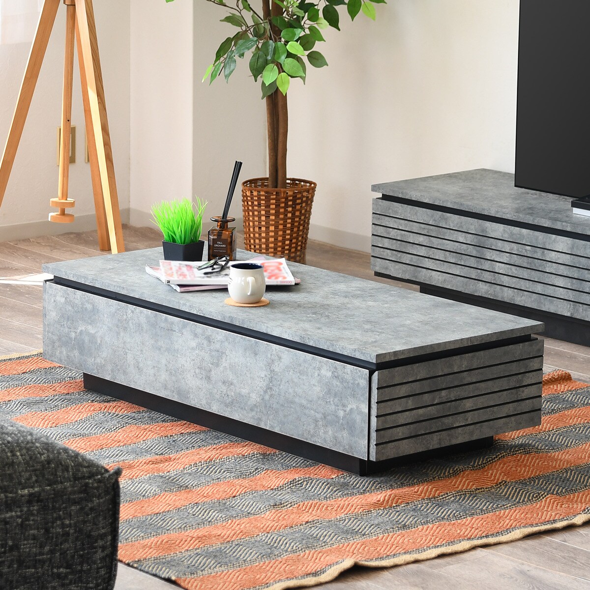 ニトリの石目柄リビングテーブル (引き出し付き)  【配送員設置商品】(テーブル)