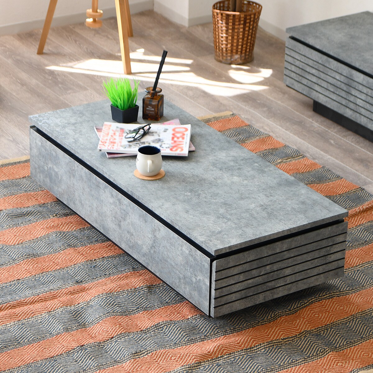 石目柄リビングテーブル (引き出し付き)  【配送員設置商品】
