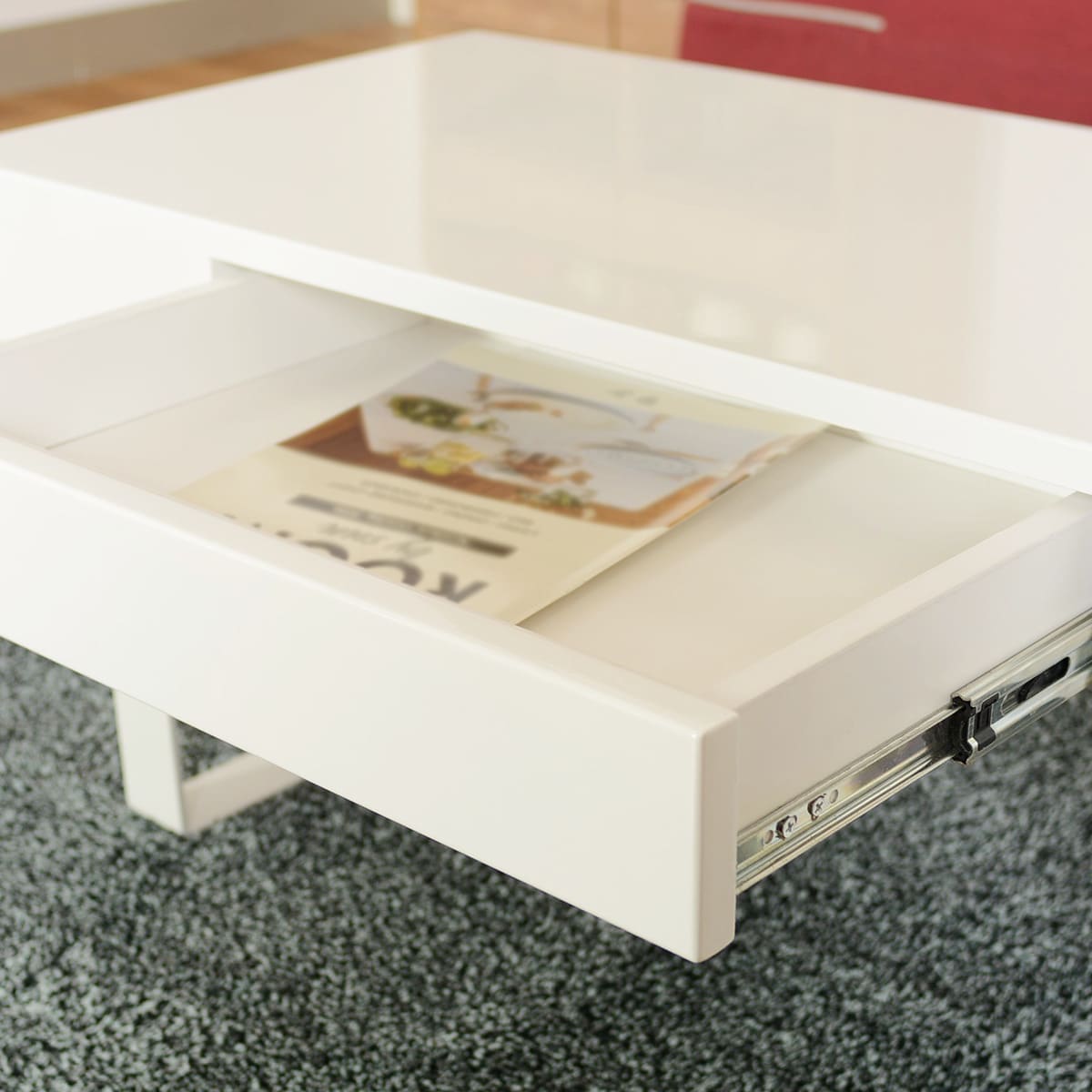 エナメル鏡面仕様のセンターテーブル （引き出し付き） 　メーカー直送・