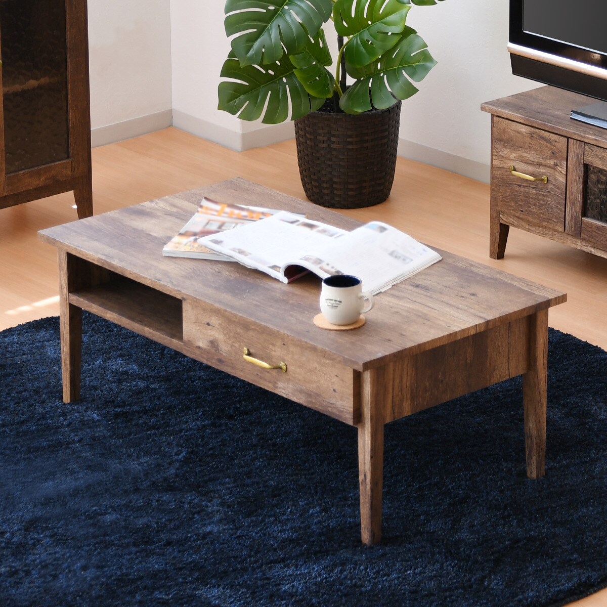 ニトリのヴィンテージ風センターテーブル (幅100cm DBR)  【配送員設置商品】(テーブル)