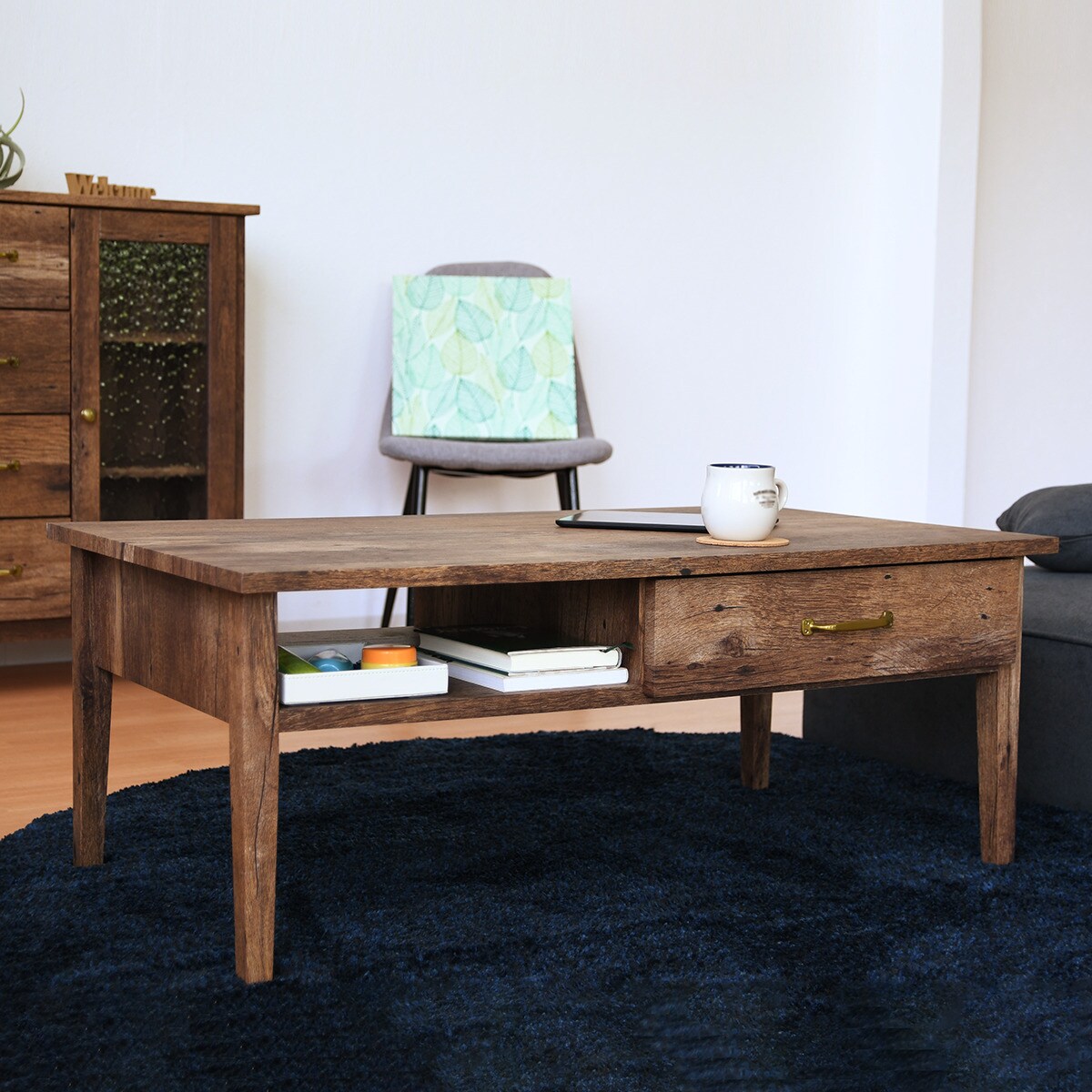 ヴィンテージ風センターテーブル (幅100cm DBR)  【配送員設置商品】