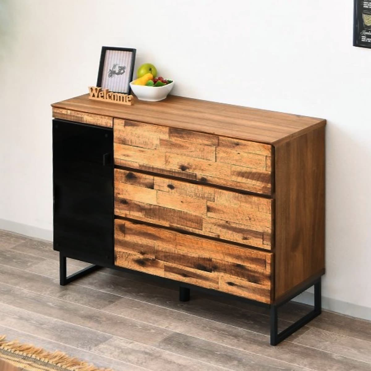 アカシア材ヴィンテージ調リビングボード（幅100cm）　配送員設置