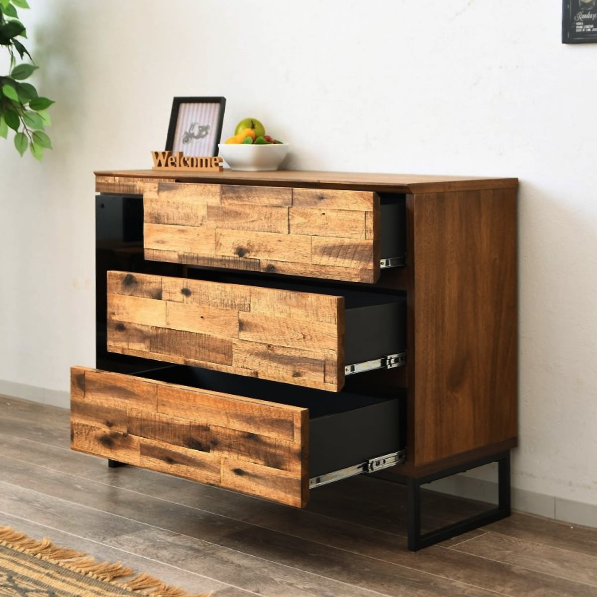 アカシア材ヴィンテージ調リビングボード（幅100cm）　配送員設置