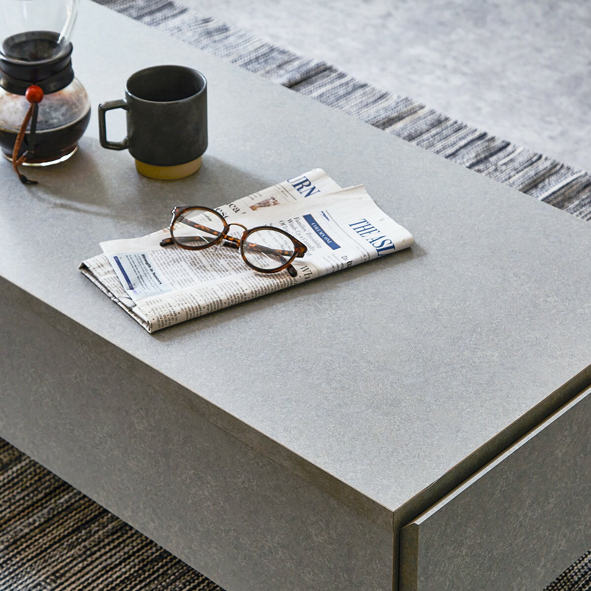 セラミック柄センターテーブル（幅105cm）　グレー ダークブラウン　　 【配送員設置商品】