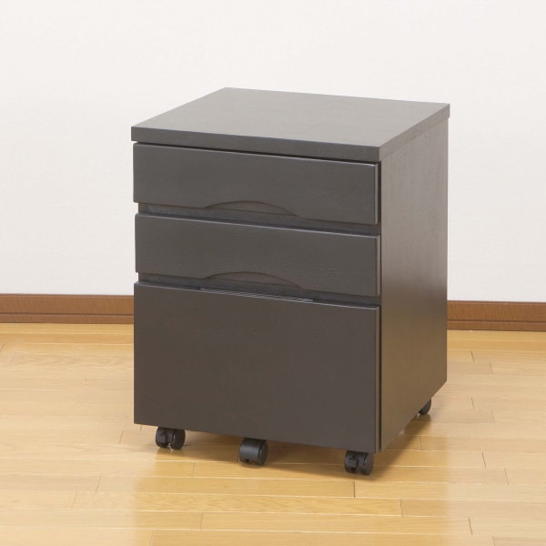 タモ突板の木目がうつくしい天然木デスクワゴン 3段 （ダークブラウン） 　メーカー直送・