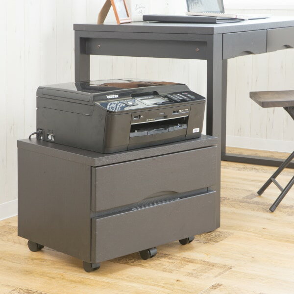 タモ突板の木目がうつくしい天然木プリンターワゴン （ダークブラウン） 　メーカー直送・