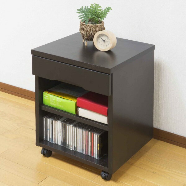 タモ突板の木目がうつくしい天然木オープンワゴン(ダークブラウン)  【・メーカー直送品】 【1年保証】