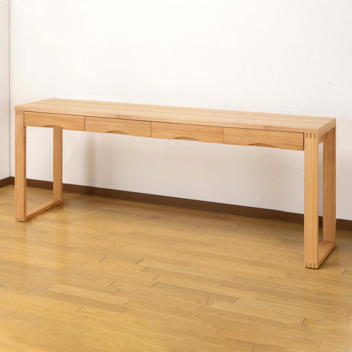 タモ突板の木目がうつくしい天然木デスク 奥行45cm （幅180cm ライトブラウン） 　メーカー直送・