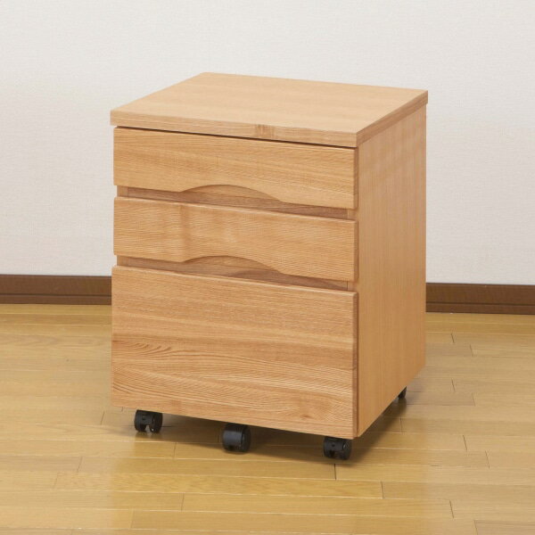 タモ突板の木目がうつくしい天然木デスクワゴン 3段 （ライトブラウン） 　メーカー直送・