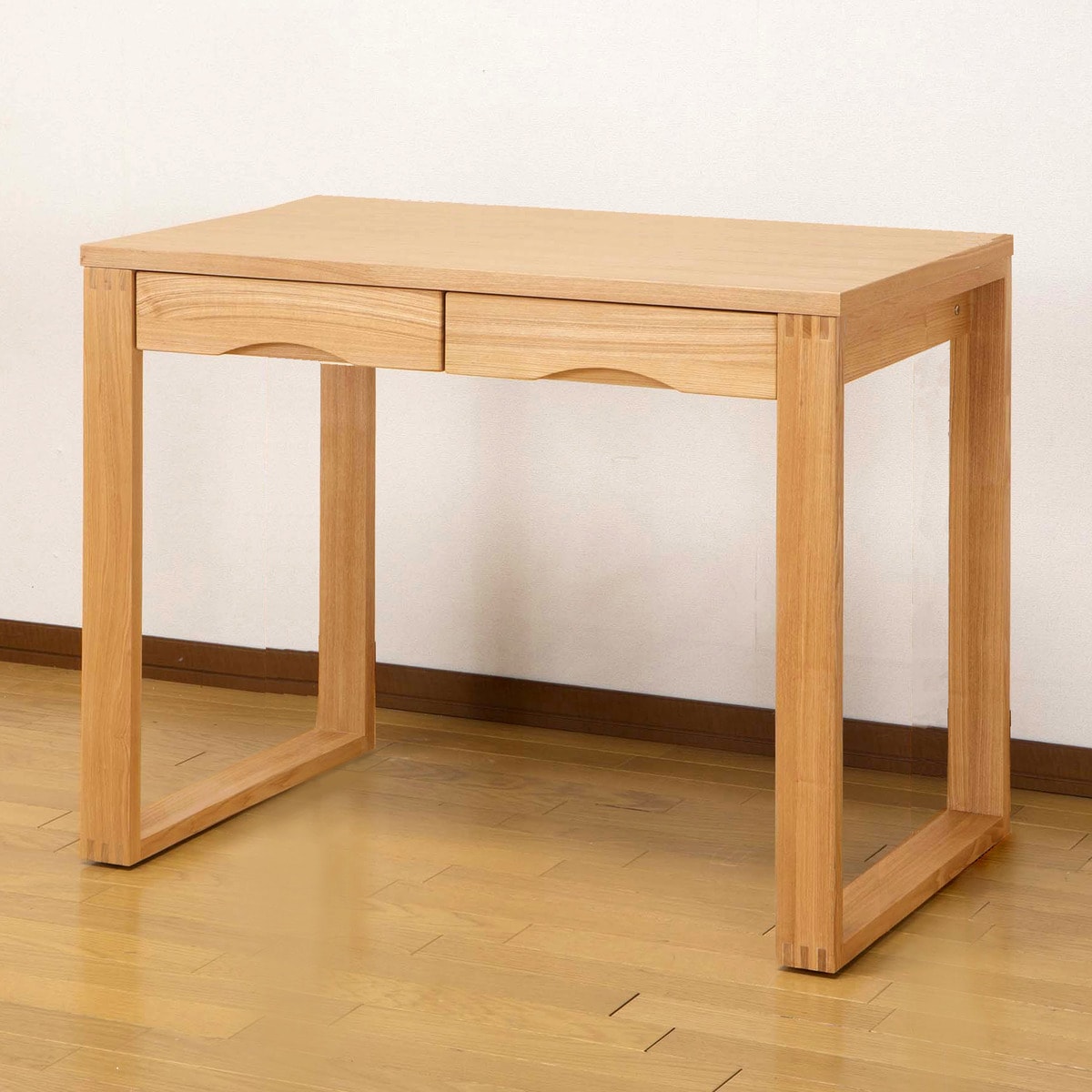 タモ突板の木目がうつくしい天然木デスク 奥行59cm （幅90cm ライトブラウン） 　メーカー直送・