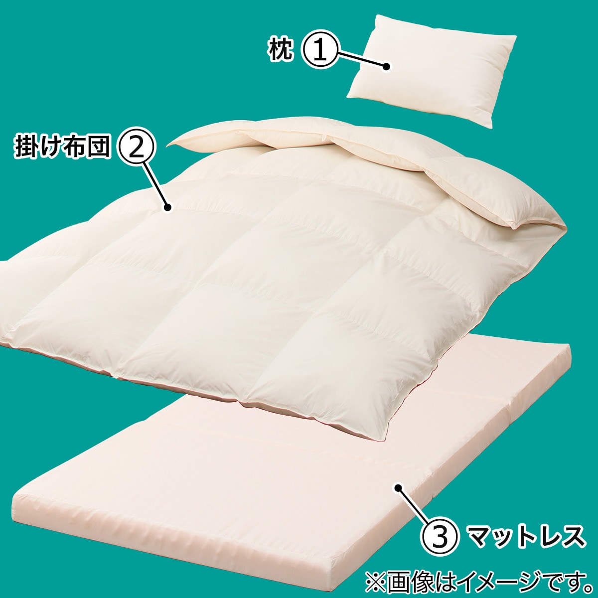 羽毛布団ダウン85％＋3つ折りプロファイルマットレス＋枕3点セット （シングル） 　メーカー直送・