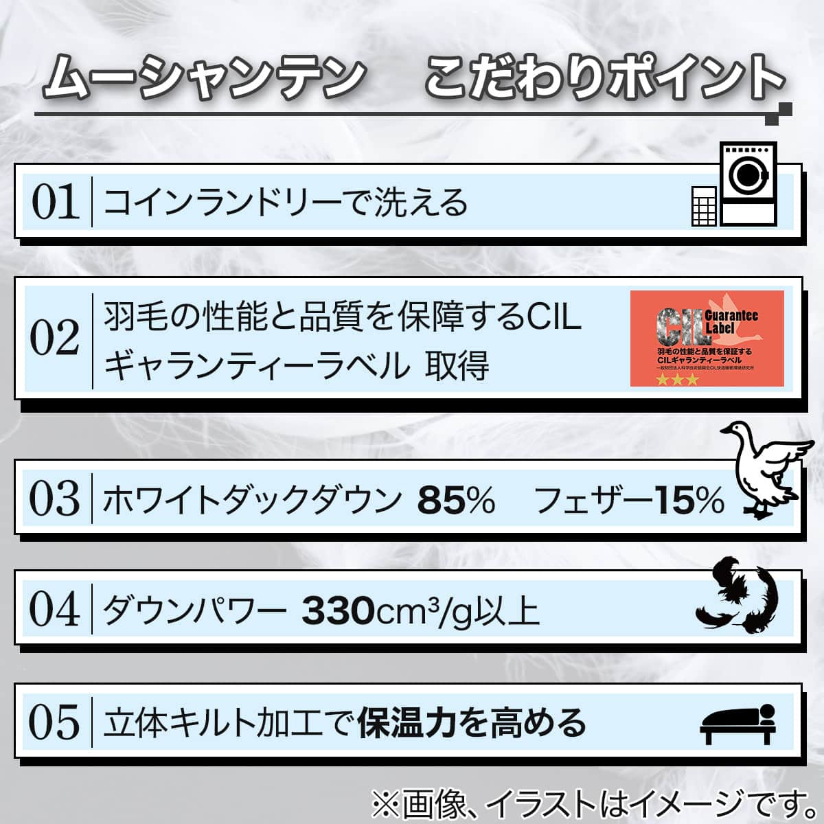 掛け布団 布団 日本製 ホワイトダックダウン85% 羽毛布団(ムーンシャンテン)　ニトリ　メーカー直送・送料無料 [duvet_人気の羽毛布団] 抗菌 防臭 防ダニ 国産 羽毛 抗ウイルス 抗アレル ピーチスキン nitori-10313501 ニトリ サンプル画像2