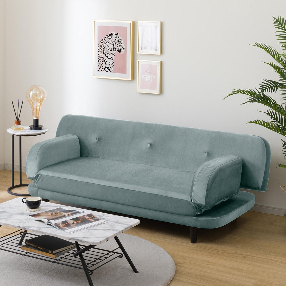 肘・背もたれ可動タイプ　ソファベッド (GC2327　BL)  【配送員設置商品】 【5年保証】