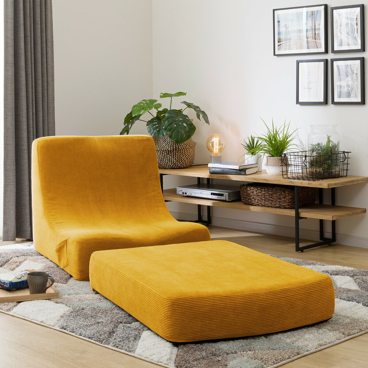 積み重ねできるリラックスソファ　コーデュロイ （YE） 　メーカー直送・