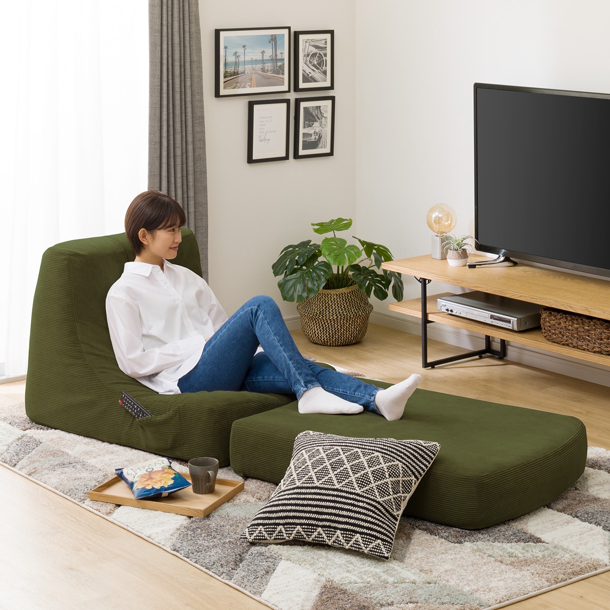 積み重ねできるリラックスソファ　コーデュロイ （YGR） 　メーカー直送・