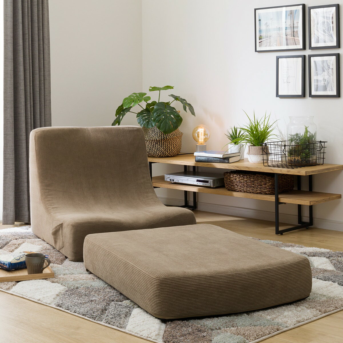 積み重ねできるリラックスソファ　コーデュロイ （BE） 　メーカー直送・