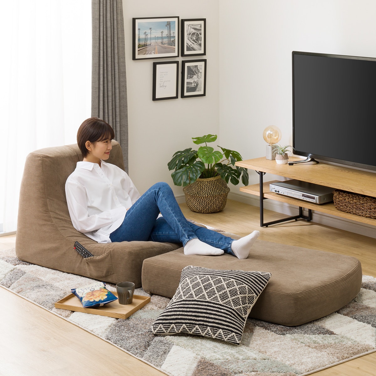 積み重ねできるリラックスソファ　コーデュロイ （BE） 　メーカー直送・